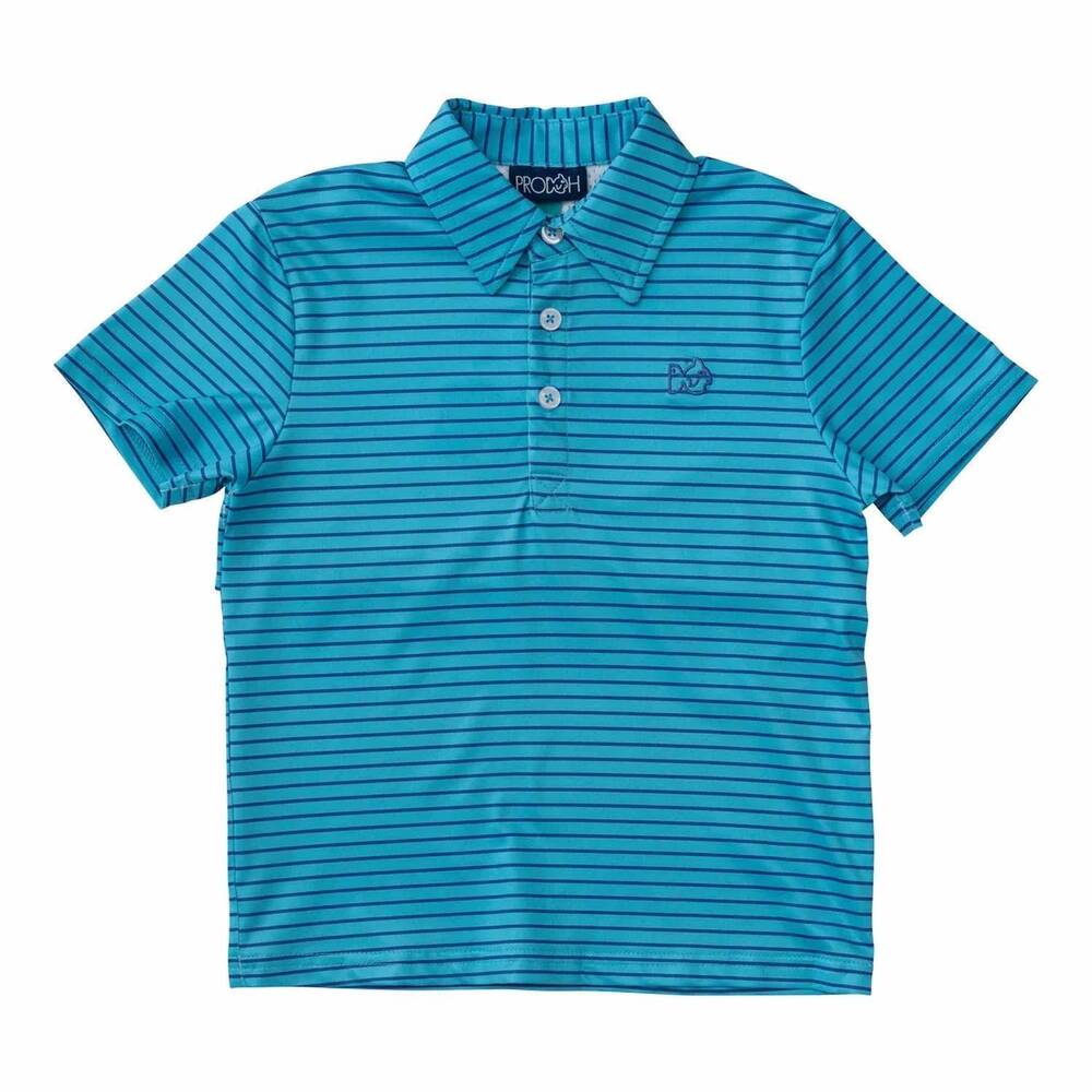 NEW PRODOH kids' pro performance polo in scuba blue stripe